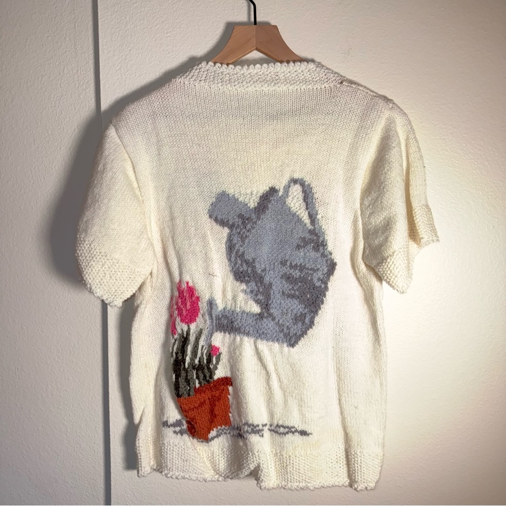 VINTAGE HANDMADE floral crochet knit garden core grandma cottagecore cardigan L - Picture 5 of 5